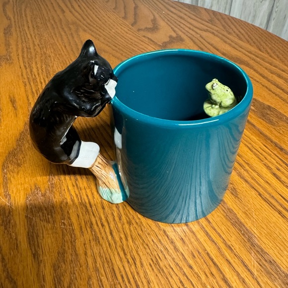 Bergschrund Seattle Teal Mug Tuxedo Cat Handle Green Frog 3D Design c. 1991 - Picture 4 of 5